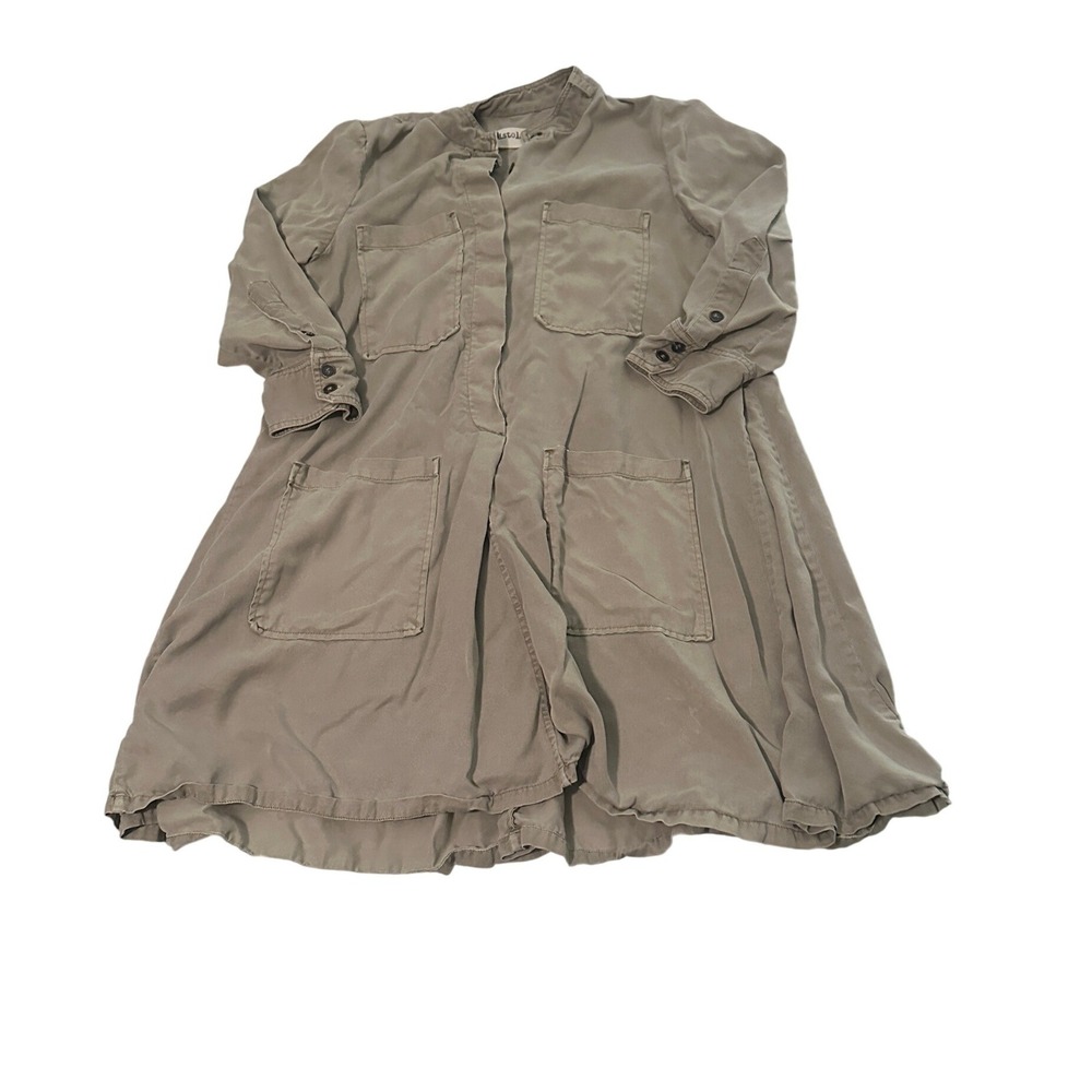 Pistola Womens Olive Green Tencel Utility Button Down Shirtdress‎ Small P1882